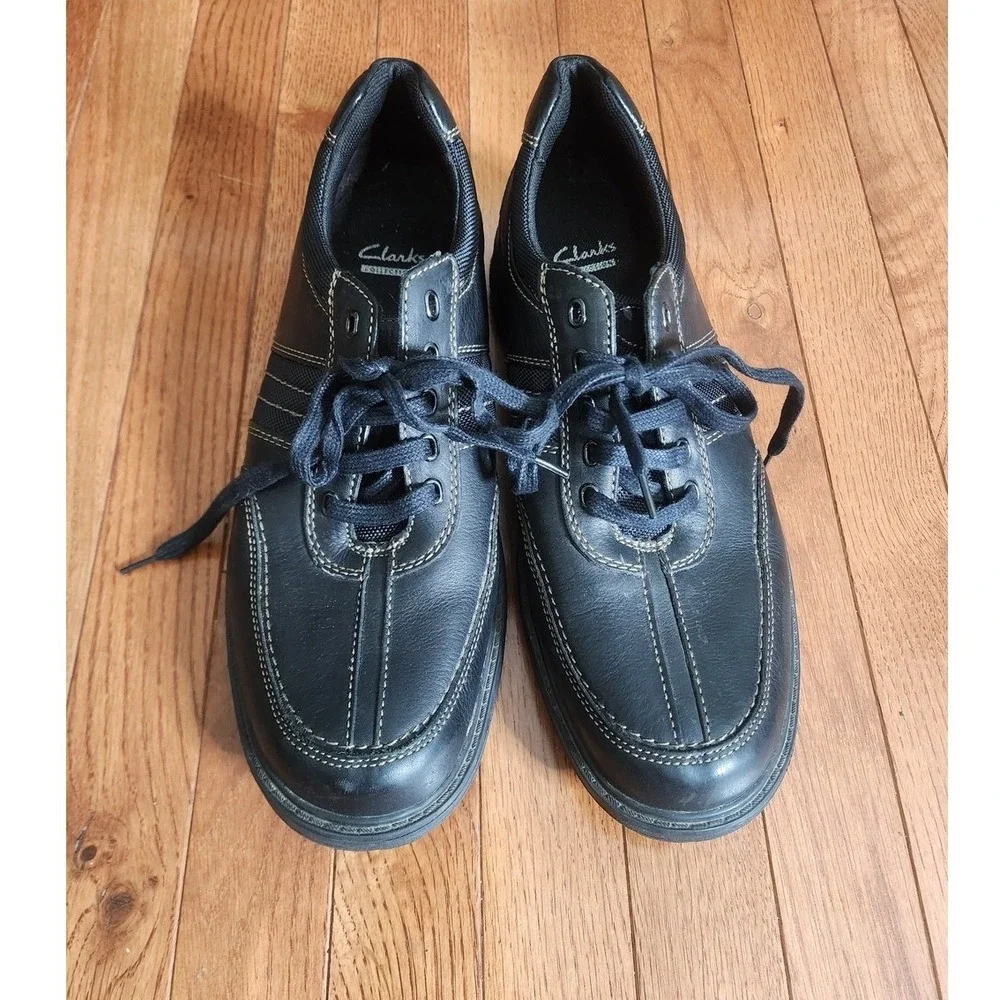 Clarks Collection Men's Split Toe Casual Black Leather Lace Up‎ Shoes Oxfords 12